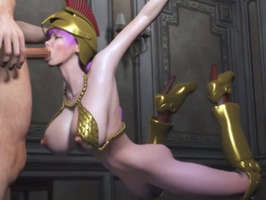Porno Hentai  3D. Princesa guerrera con grandes tetas follada brutalmente por un mago con una enorme polla