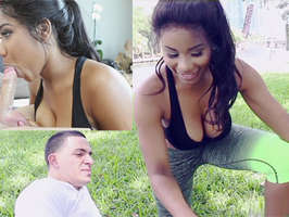 Monitora de aerobic con grandes tetas haciendo una buena mamada