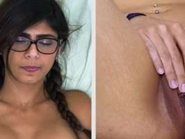 Mia Khalifa en un doble camara se toca y moja su conejo
